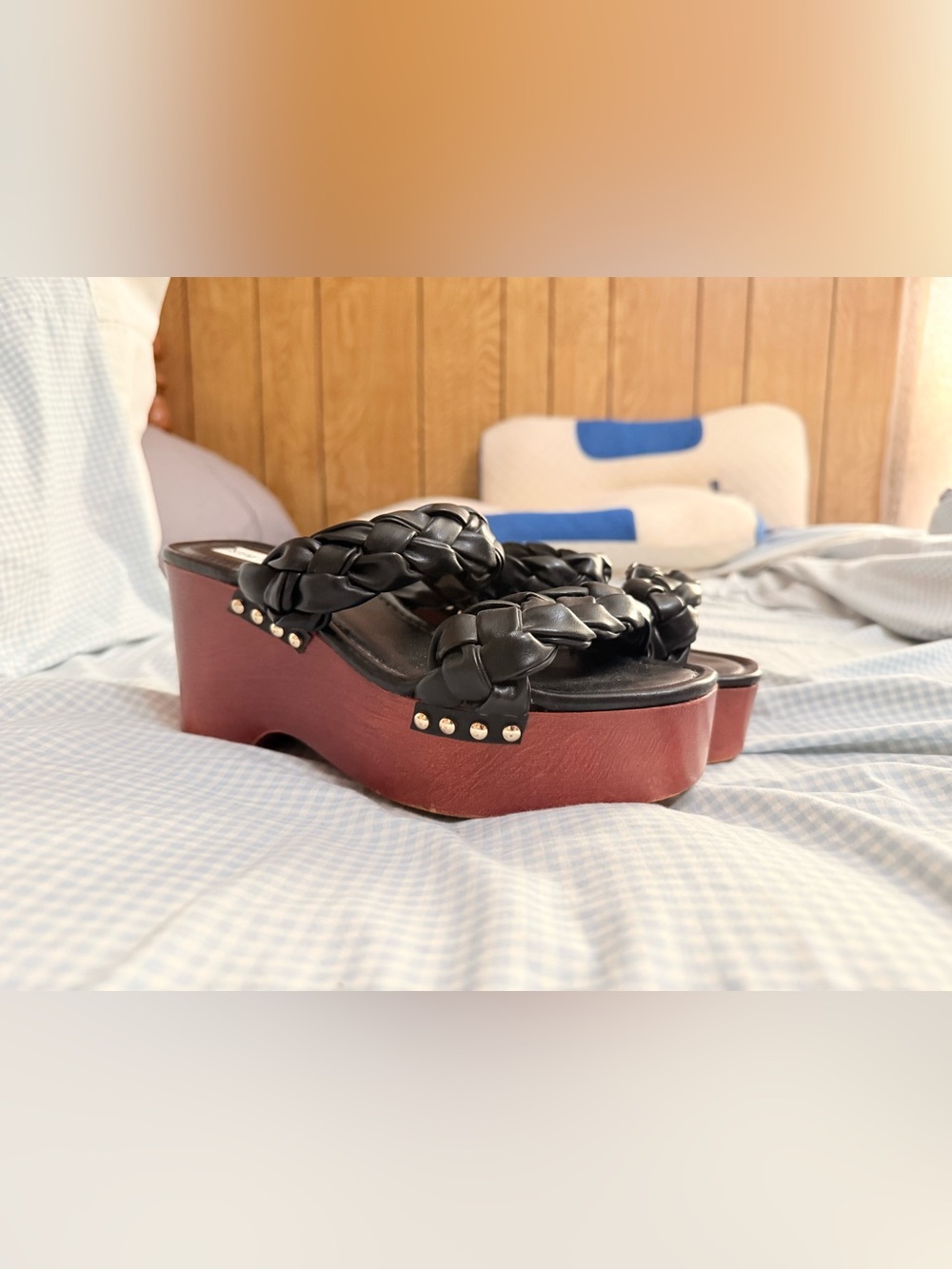 Steve Madden Braided Black Platform Slide with Stud Accents